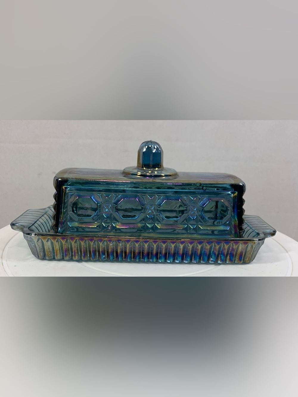 Vintage Indiana Glass Windsor Blue Butter Dish with Lid.             4037